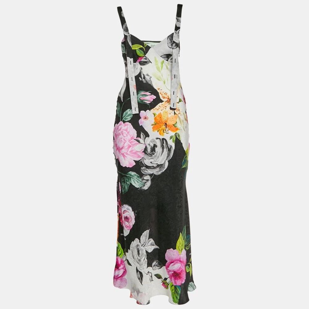 Off-White Multicolour Floral Print Silk Strappy Midi Dress S